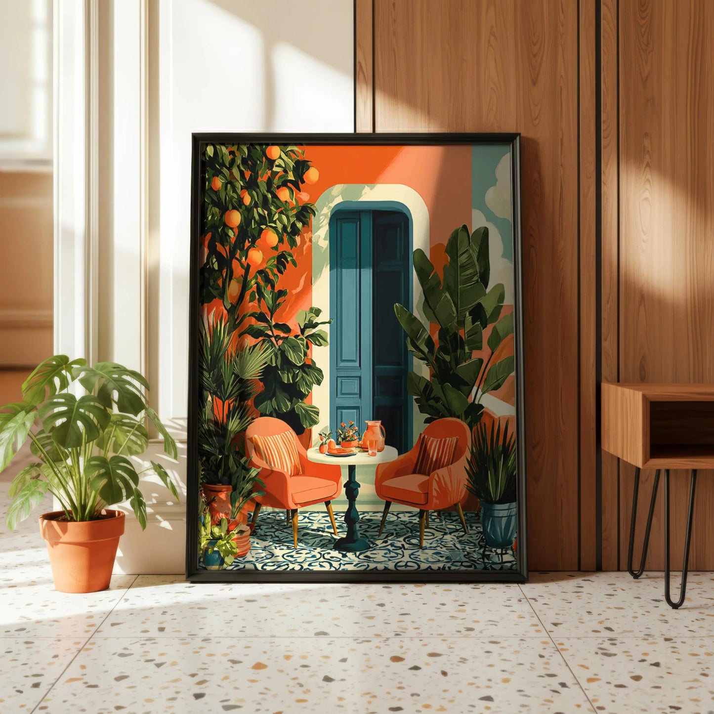 Printable poster Mediterranean Patio, Instant Print Tropical Boho Garden, Wall Decor, Print Digital Download