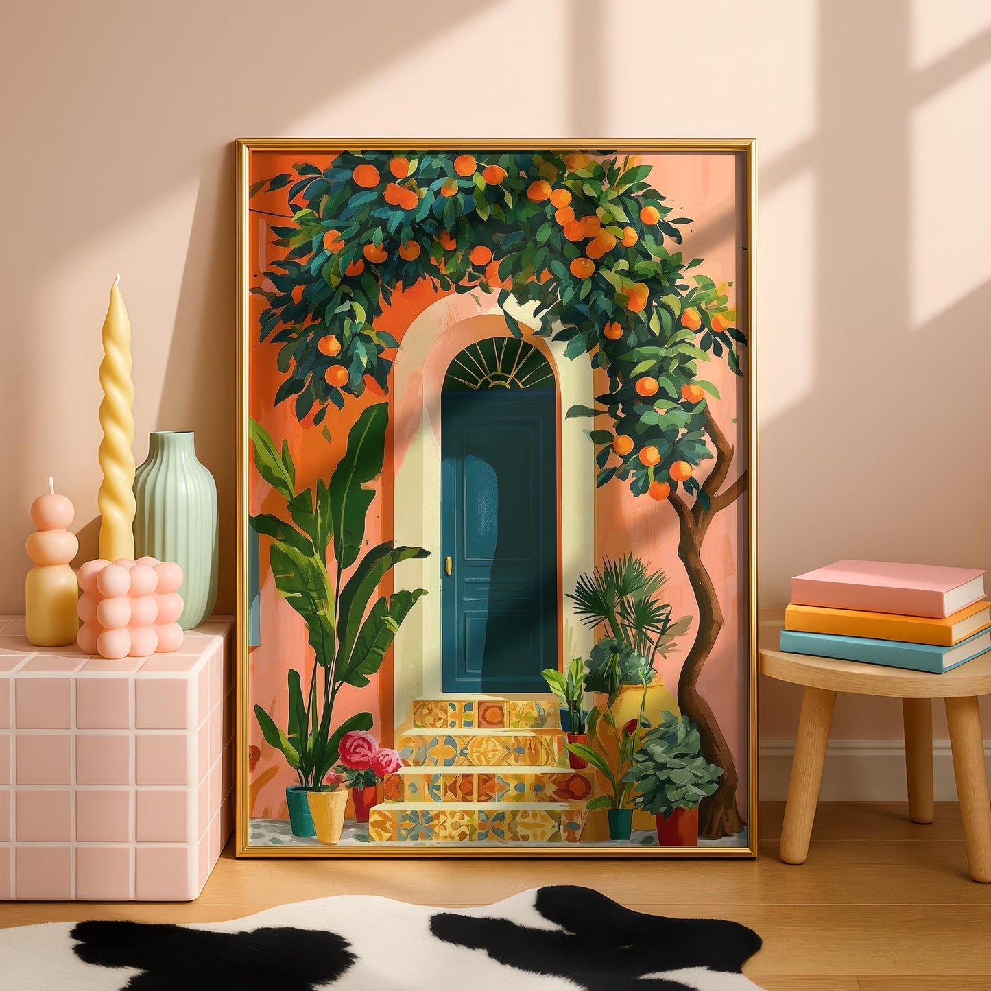 Mediterranean Blue Door Wall Art Poster, Colorful Digital Art Print, Southern Botanical Wall Poster, Instant Download