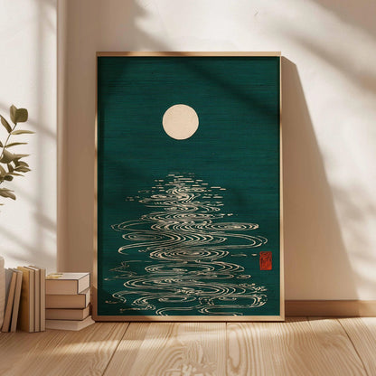 Japanese Wall Art Print, Moon Reflection Poster, Minimalist Japan Decor