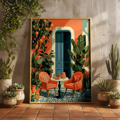 Printable poster Mediterranean Patio, Instant Print Tropical Boho Garden, Wall Decor, Print Digital Download