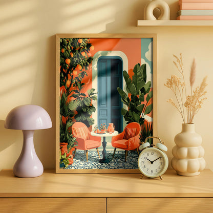 Printable poster Mediterranean Patio, Instant Print Tropical Boho Garden, Wall Decor, Print Digital Download