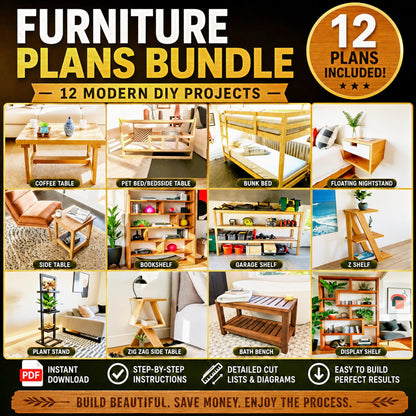 12 Wood Furniture Plans Bundle | Beginner DIY Projects