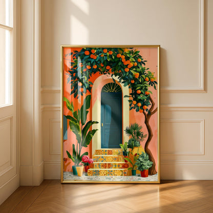 Mediterranean Blue Door Wall Art Poster, Colorful Digital Art Print, Southern Botanical Wall Poster, Instant Download