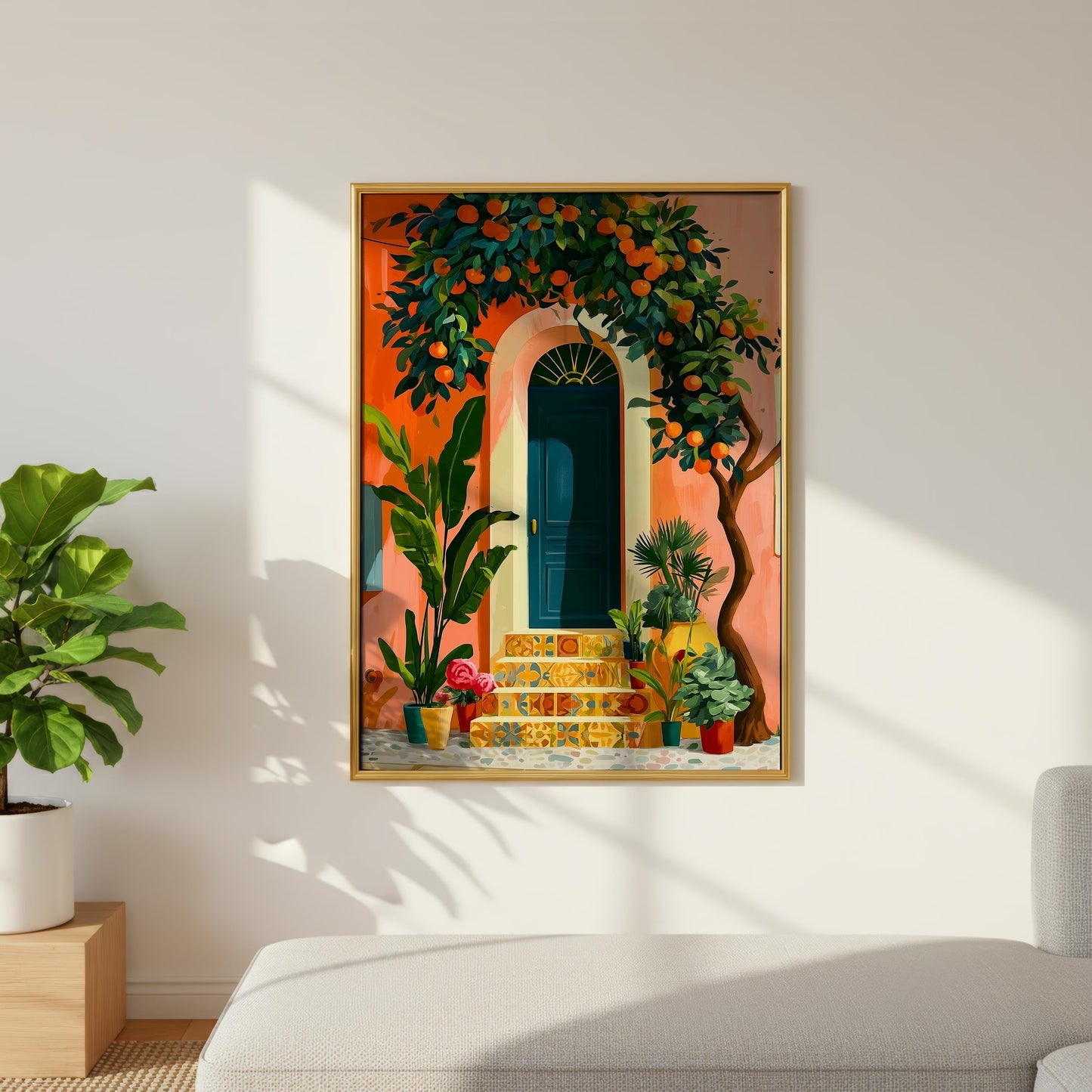 Mediterranean Blue Door Wall Art Poster, Colorful Digital Art Print, Southern Botanical Wall Poster, Instant Download
