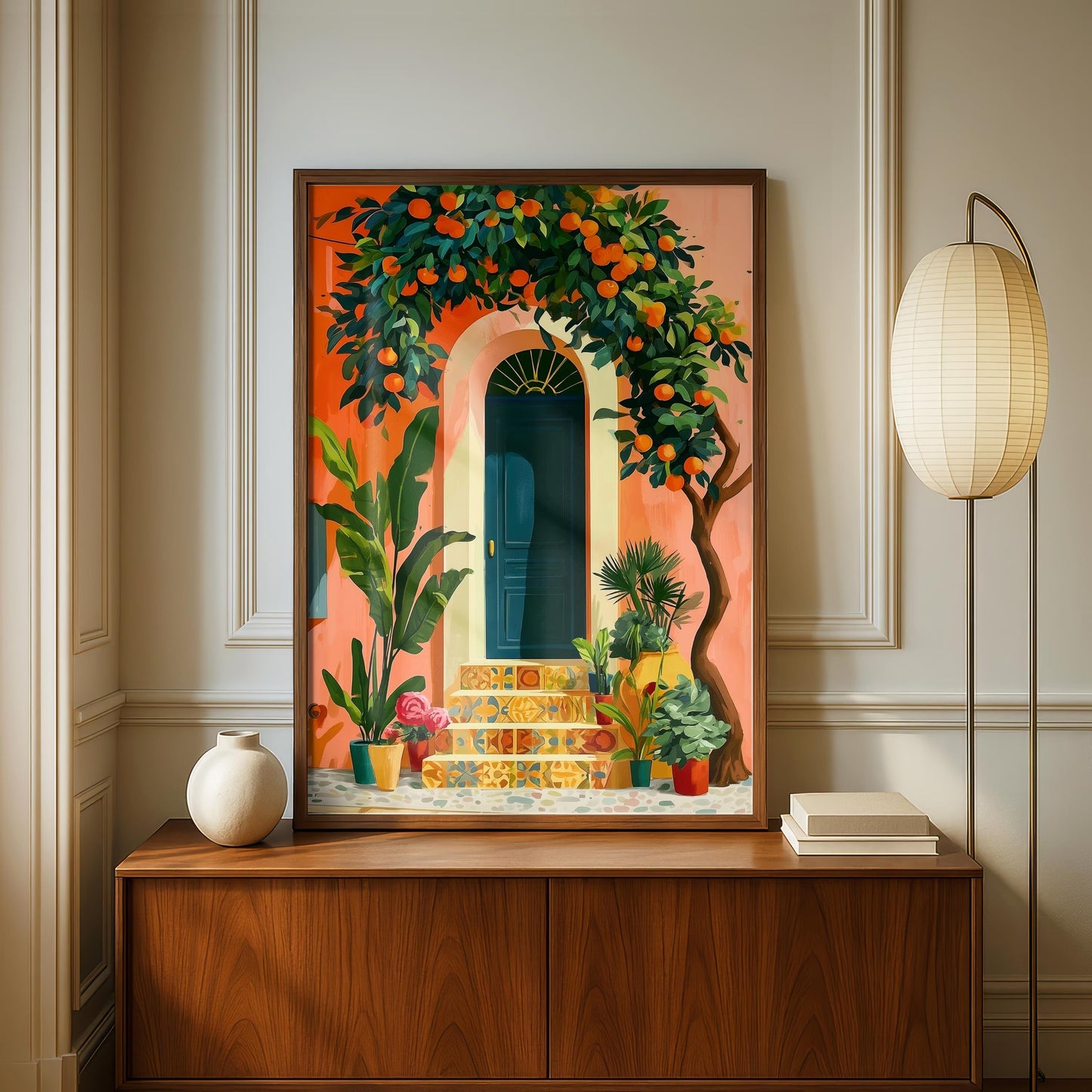 Mediterranean Blue Door Wall Art Poster, Colorful Digital Art Print, Southern Botanical Wall Poster, Instant Download