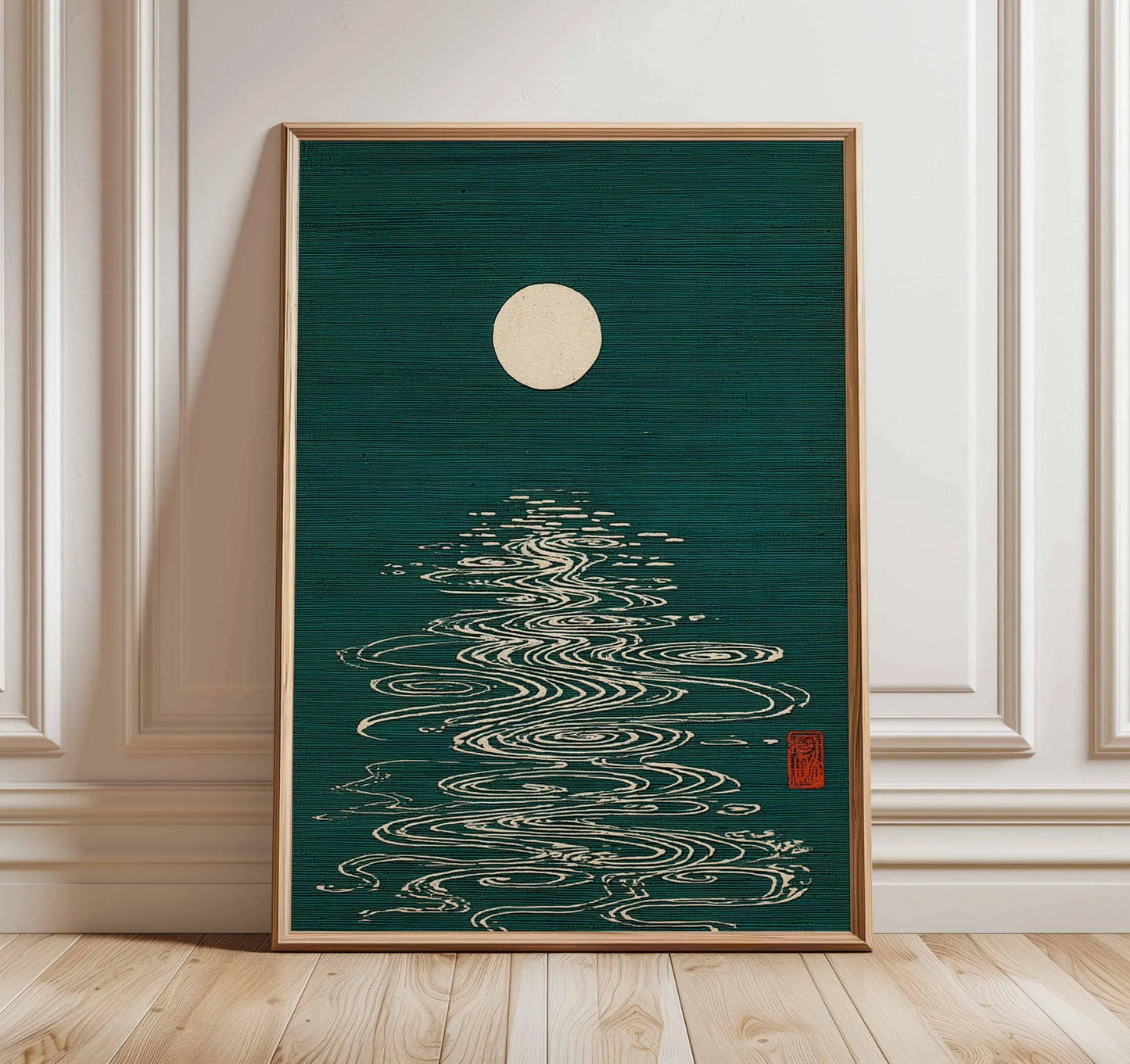 Japanese Wall Art Print, Moon Reflection Poster, Minimalist Japan Decor