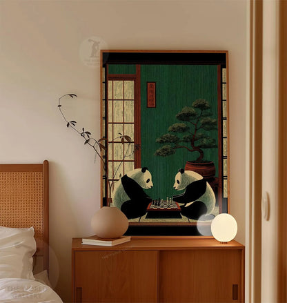 Panda Chess Poster, Japanese Room Print