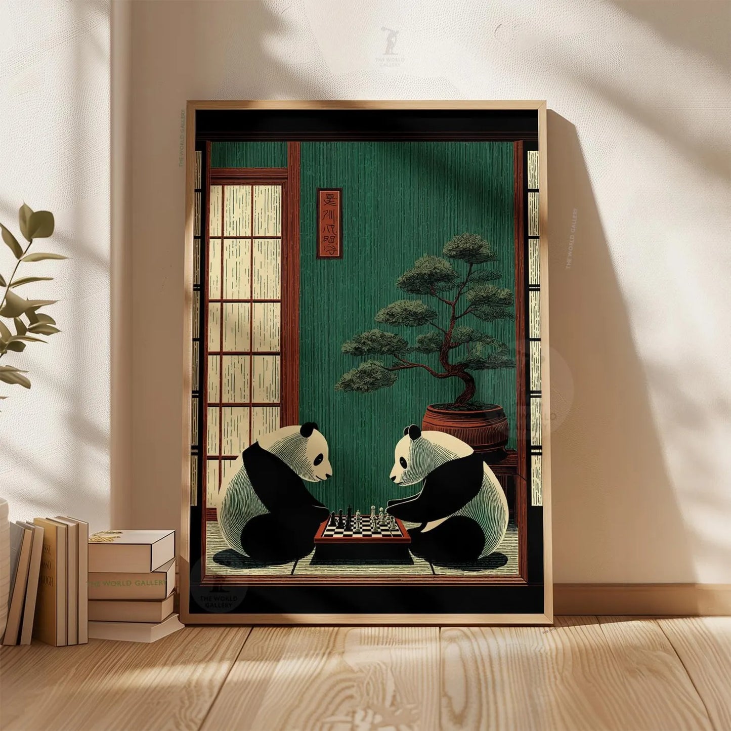 Panda Chess Poster, Japanese Room Print