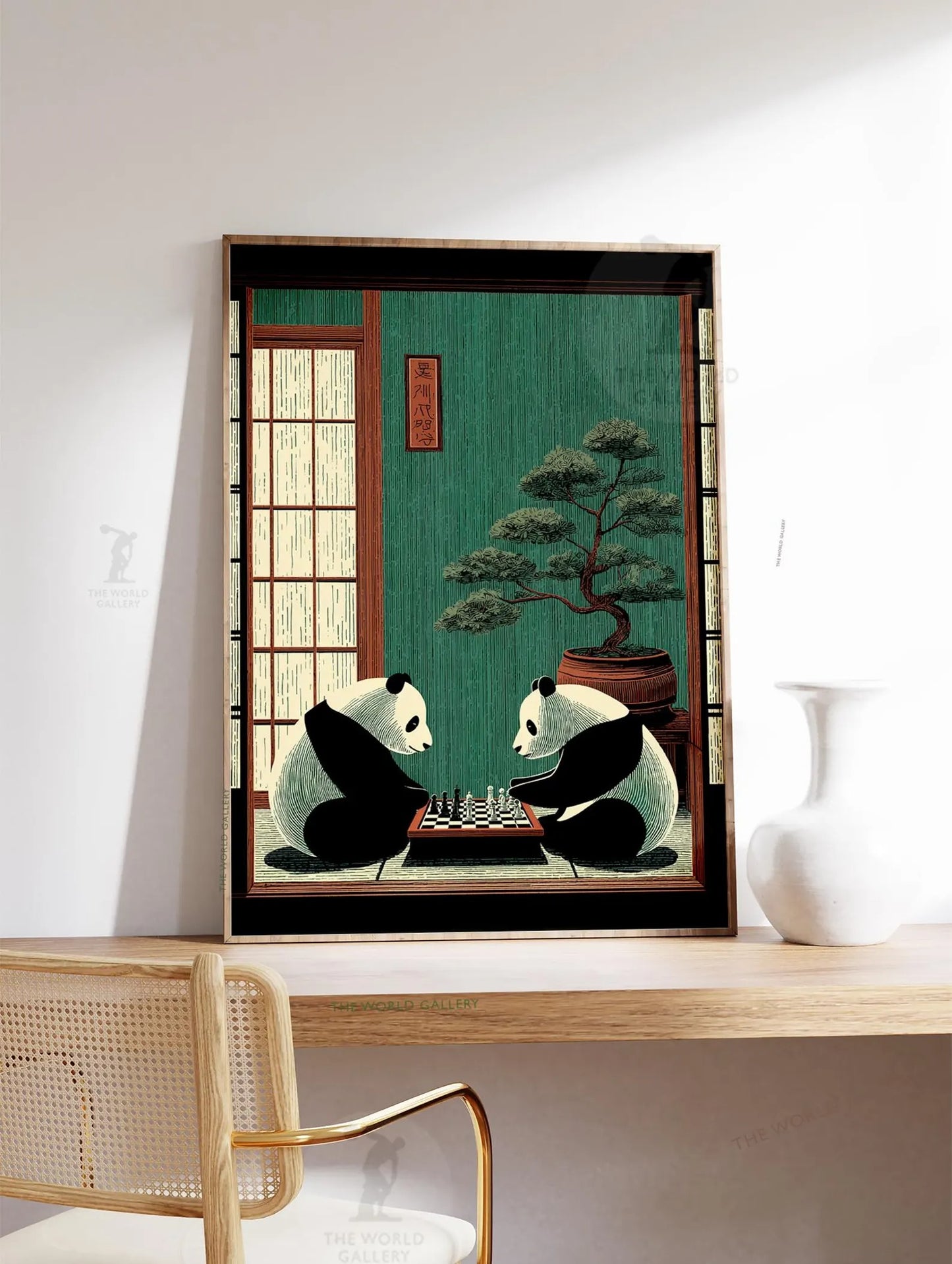 Panda Chess Poster, Japanese Room Print
